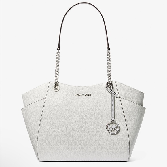 NWT Michael Kors Jet Set Travel Large MK Logo Chain Strap Shoulder Tote Bag - Picture 2 of 3